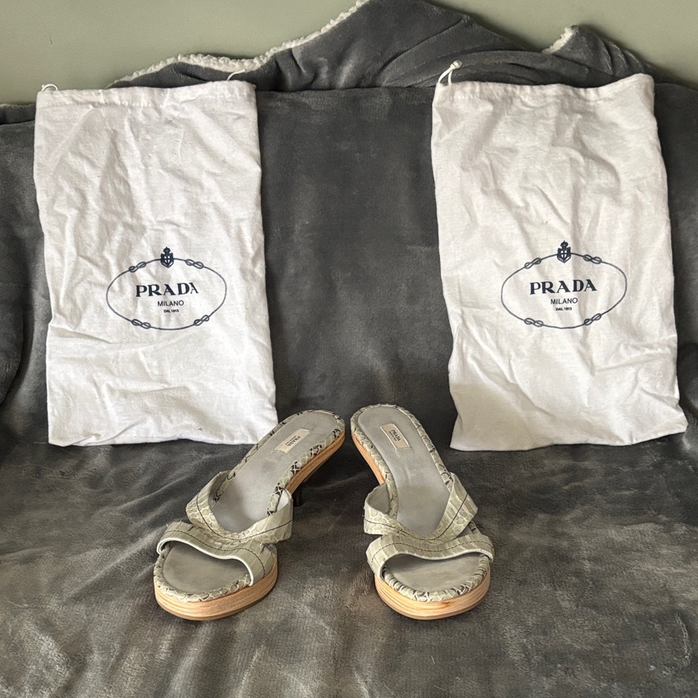 Prada Light Gray Wedge Sandals